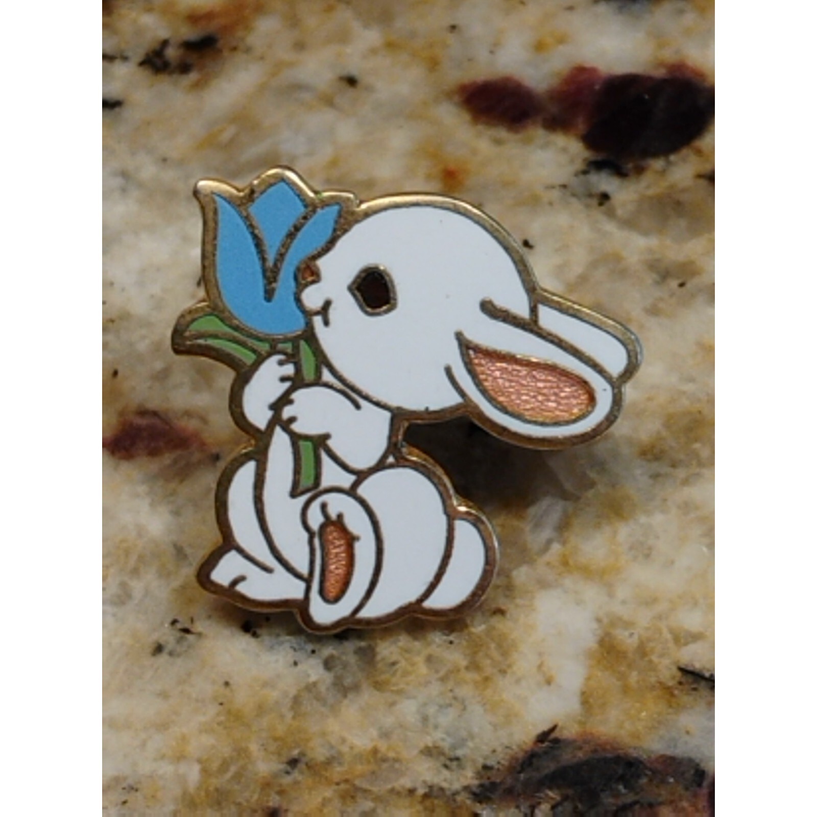 Vintage 1983 Bunny Hugging A Flower Hallmark Pin Lapel Tie Tac Hat Easter Rabbit